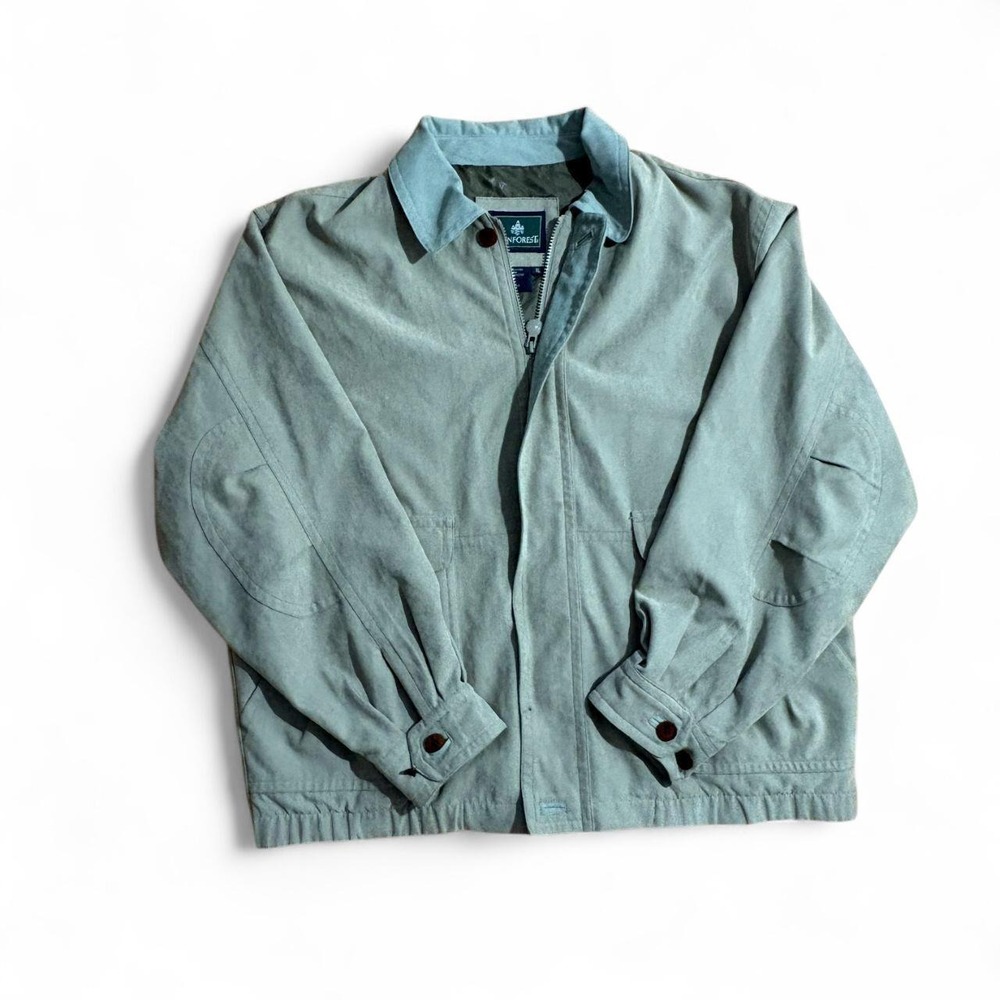 Rainforest Vintage Microfiber Bomber Jacket Mens XL Sage Green Gray Full Zip